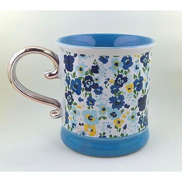 Orly Maison Floral Coffee Mug Teal Gold Handle 16 Oz - Picture 3 of 11